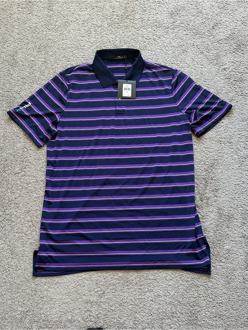 RLX Men's Purple Striped Golf Polo Shirt by Ralph Lauren